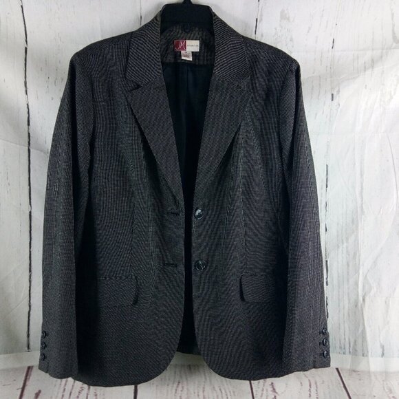 JM Collection Women Size 18 Dark Gray Check 2 Button Lined Suit Blazer - Picture 2 of 14